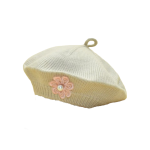 Kinder baret naturel met roze bloem